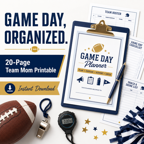 Team Mom Game Day Command Center 20-page printable organizer